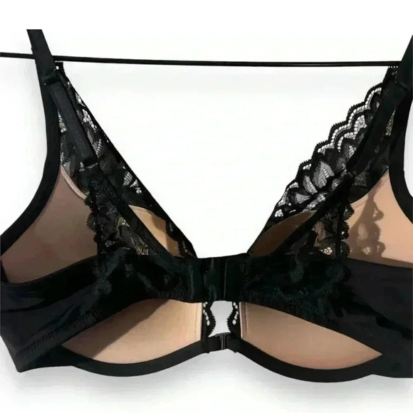 Adore Me 36D Lily Push-up Bra Black Lace over Nude With Sparkly Silver Hardware - Picture 8 of 13